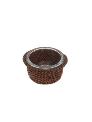 Small Bowl With Sauce Dish In Rattan and Pyrex Crystal