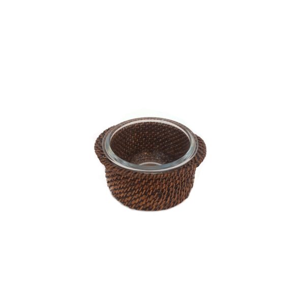 Small Bowl With Sauce Dish In Rattan and Pyrex Crystal