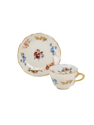 Tazza caffè  con piatto  Flora avorio