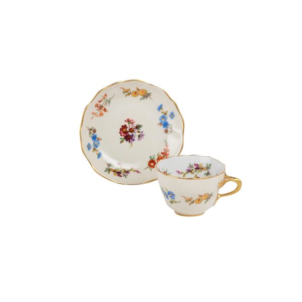 Tazza caffè  con piatto  Flora avorio