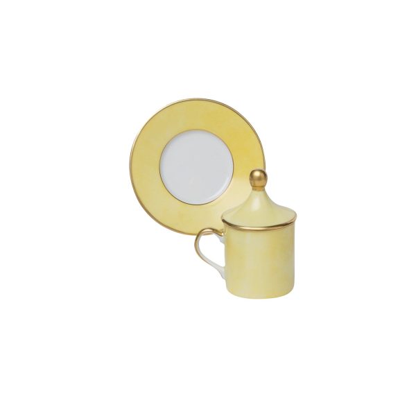 Tazza caffè  con piatto e coperchio Cilindrica Giallo