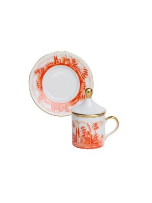 Tazza caffè  con piatto e coperchio Paesaggio arancione