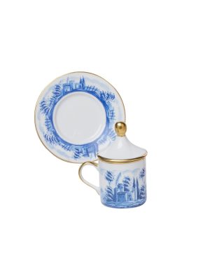 Tazza caffè  con piatto e coperchio Paesaggio blu