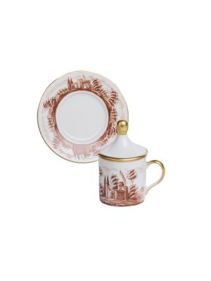 Tazza caffè  con piatto e coperchio Paesaggio marrone