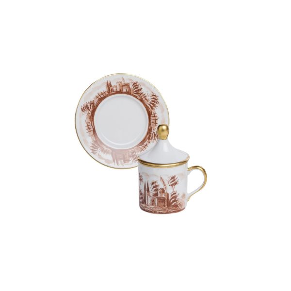 Tazza caffè  con piatto e coperchio Paesaggio marrone