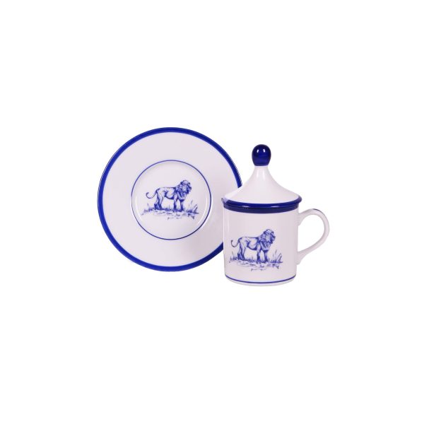 Tazza caffè con piatto e coperchio Leone
