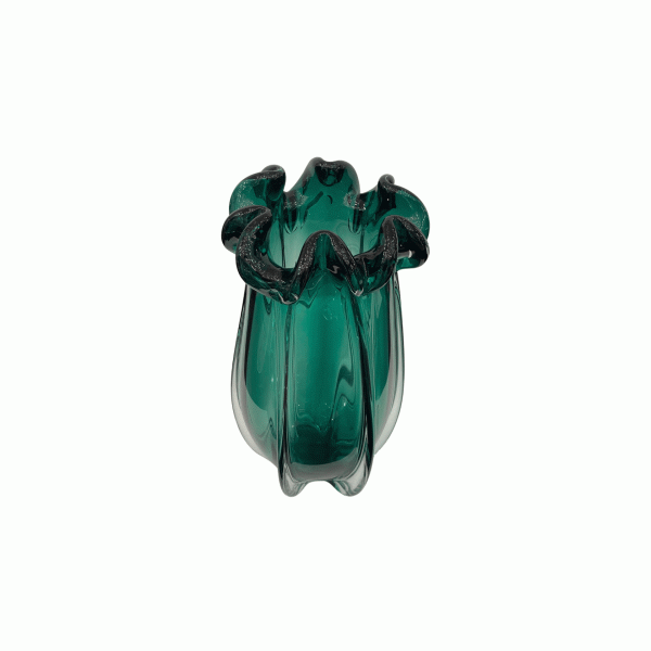 Large Handmade Transparent and Green Crystal Vase