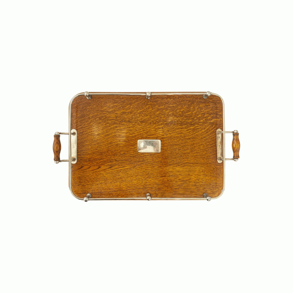 Traditional Rectangular Sheffield and Wood Tray with Handles 1890