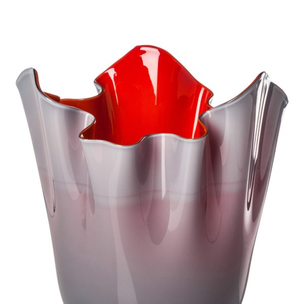 Fazzoletto Opalino Bicolore Grigio Rosso Venini Alto