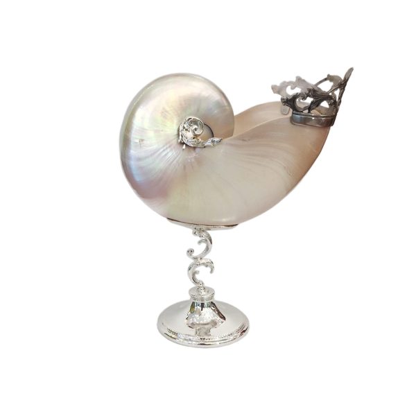 Conchiglia Nautilus Madreperla Di Taglia grande con Base e Dettagli in Argento 925