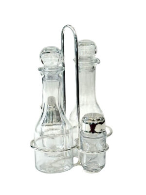 4-piece cruet set in silver-plated with crystal bottles