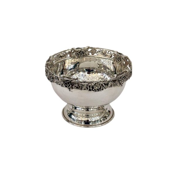 Large Silver Bowl with Grape Rim