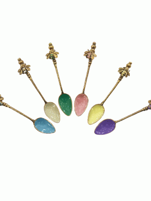 Set of 6 Assorted Colored Teaspoons with Bee Decoration