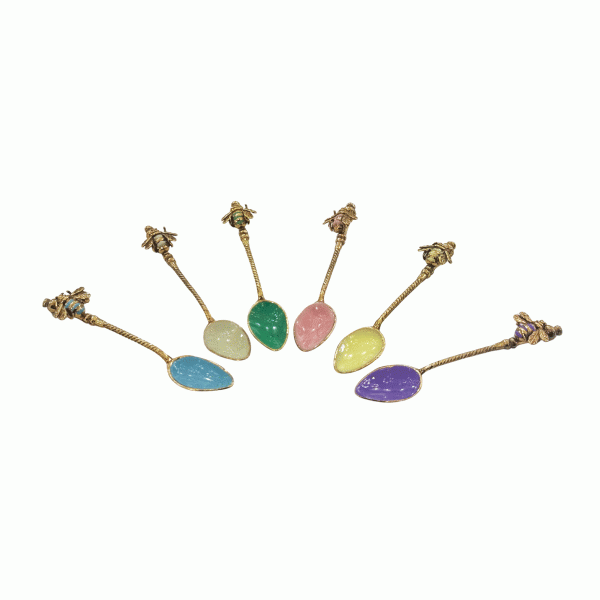 Set of 6 Assorted Colored Teaspoons with Bee Decoration