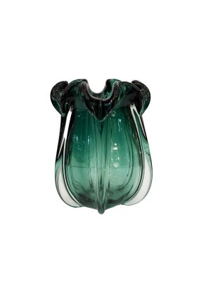 Vaso Trasparente e Verde  Piccolo fatto a mano in Cristallo