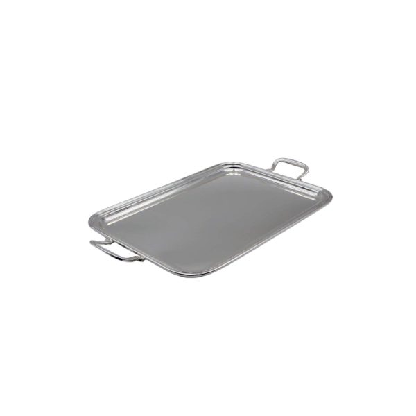 Rectangular tray with handles in Medium Silver Alloy